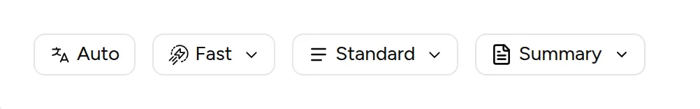 The generate toolbar with its four dropdowns: language, model, detail level, map style