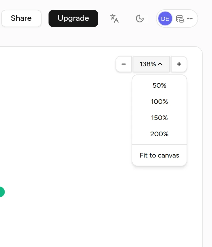 The zoom dropdown with percentage presets and Fit to canvas